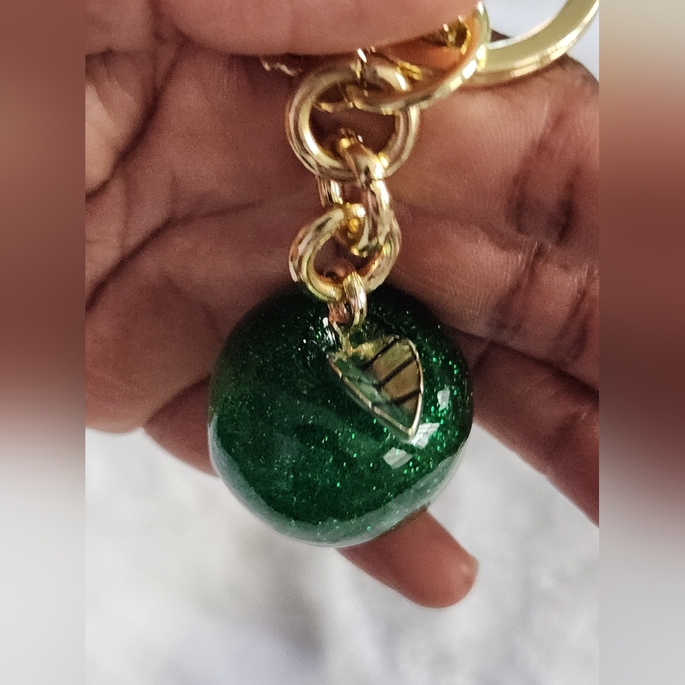 Glittery Green Apple Keychain C Logo Inspired Bag Charm - Picture 7 of 9
